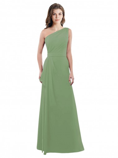 Compre línea A Un Hombre Gasa Largo Vestidos de dama de honor