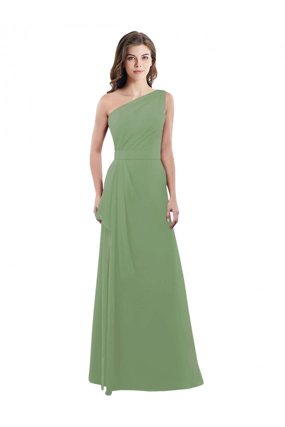 Compre línea A Un Hombre Gasa Largo Vestidos de dama de honor