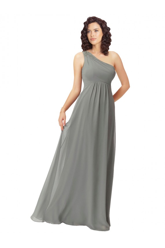 Compre línea A Un Hombre Gasa Largo Vestidos de dama de honor