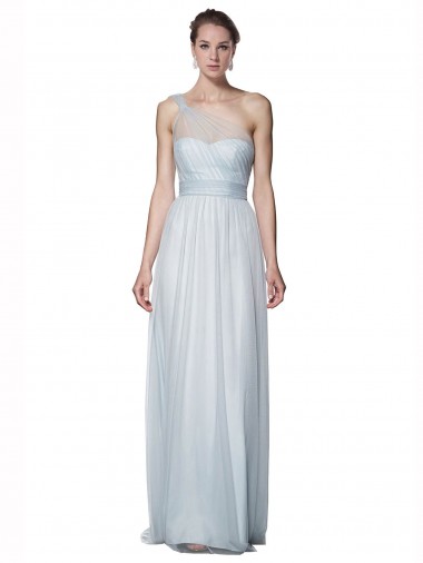 Compre línea A Un Hombre Tul Largo Vestidos de dama de honor